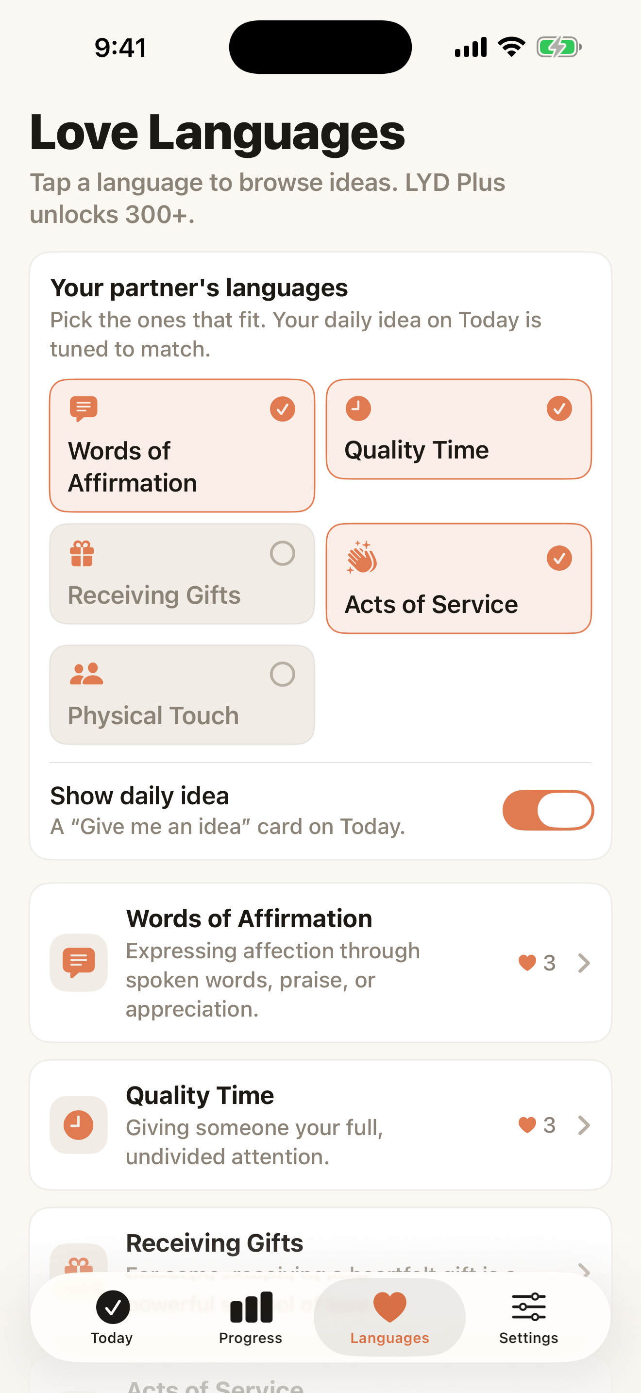 Love You, Daily love language ideas screen